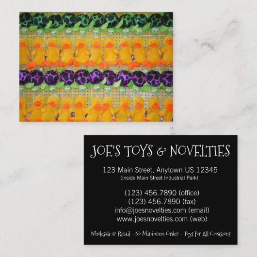 Carnival Game Plush Duck Turtle Speelgoed prijst d Visitekaartje (Voorkant / Achterkant)