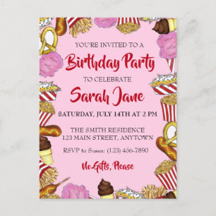 Carnival Kermis Eetwaren Verjaardagsfeestje Uitnodiging Briefkaart