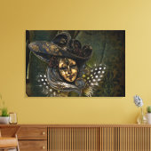 Carnival Mask-Green Damask Wrapped Canvas Afdruk (Insitu (Woonkamer))