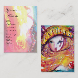 CARNIVAL MASK IN GEEL MET RODE ROSE ROSE VISITEKAARTJE