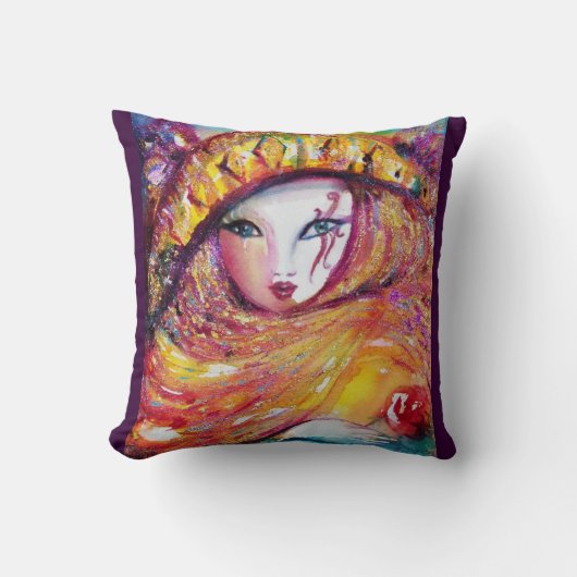CARNIVAL MASK IN GOLD YELLOW MET RODE ROSE KUSSEN (Voorkant)