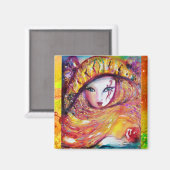 CARNIVAL MASK IN GOLD YELLOW MET RODE ROSE MAGNEET (Voorkant / Achterkant)