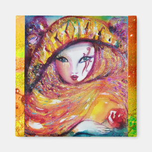 CARNIVAL MASK IN GOLD YELLOW MET RODE ROSE MAGNEET