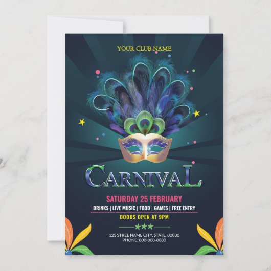 Carnival Party Flyer-Sjabloon Kaart (Voorkant)