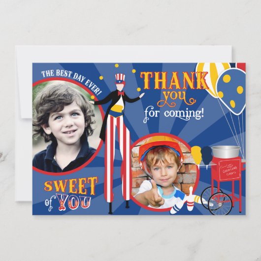 Carnival Stilt Walker Cotton Snoep Hartelijk dank Bedankkaart (Voorkant)