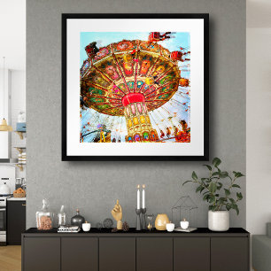 Carnival swing ride blue sky retro foto poster