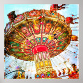 Carnival swing ride blue sky  retro foto poster (Voorkant)