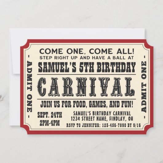 Carnival Ticket Geef één dag feest toe, elke leeft Kaart (Voorkant)