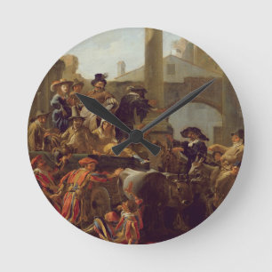 Carnival Time in Rome, 1653 (olie op canvas) Ronde Klok