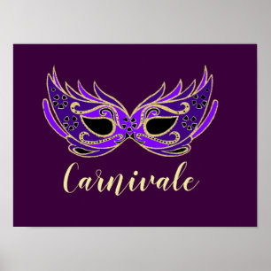 Carnivale slogan Royal paarse masquerade mask Poster