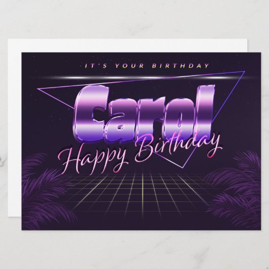 Carol Nom Prénom lila retro Carte Anniversaire (Devant / Derrière)