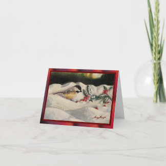 Carol the Chick-a-Dee with Mistletoe: Blank Card Bedankkaart