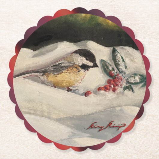 Carol the Chick-a-Dee with Mistletoe  Kartonnen Onderzetters (Voorkant)