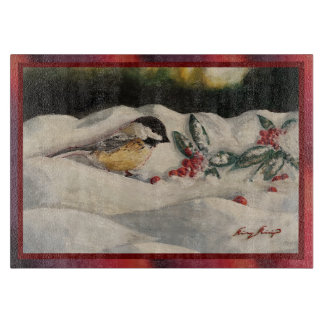 Carol the Chick-a-Dee with Mistletoe Snijplank