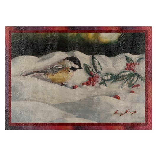 Carol the Chick-a-Dee with Mistletoe Snijplank (Voorkant)