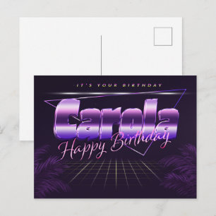 Carola prénom carte postale violette anniversaire