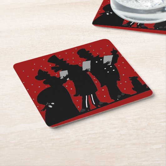 Carolers in Silhouette Kerstmis Vierkante Kartonnen Onderzetter (Schuin)