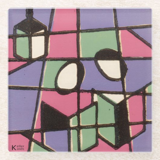 Carolers Stainglass Glazen Onderzetter (Voorkant)