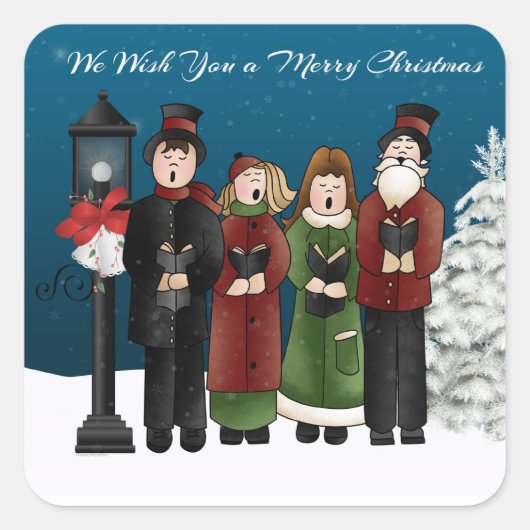 Carolers Winter Scene Vierkante Sticker (Voorkant)