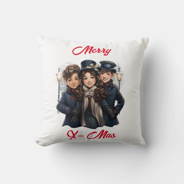 🎅 🎄 Caroleurs Vintages Noël Coussin 🎼 ❄️ (Recto)