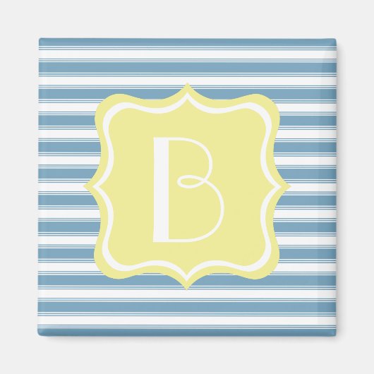 Carolina blauw en boter geel streep monogram magneet (Voorkant)