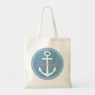 Carolina Blue en White Anchor met Happy Pink Tote Bag