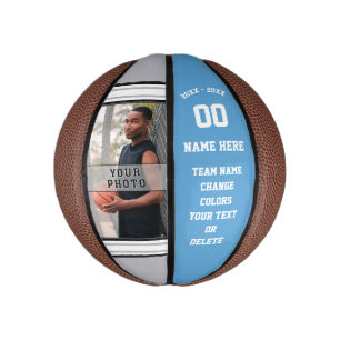 Carolina Blue, White, Grey Custom Mini Basketball Basketbal