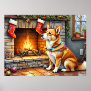 Carolina Dog Haard met Kerstverlichting Poster