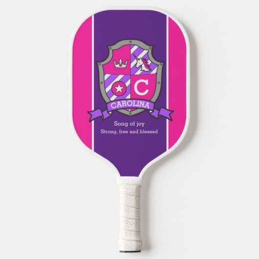 Carolina: letter c roze crest unicorn pickleball paddle (Voorkant)