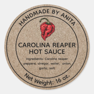Carolina Reaper Sauce chaude Canne Jar Étiquette K