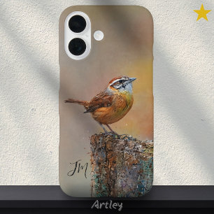Carolina Wren Bird Painting Initialen Aangepaste n iPhone 16 Hoesje