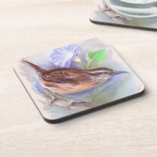 Carolina Wren met Morning Glory Flowers Onderzetter
