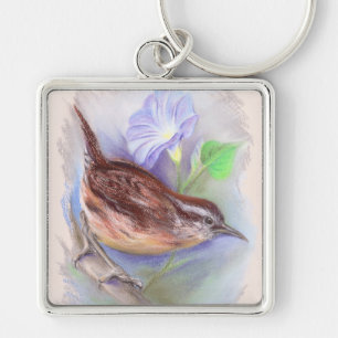 Carolina Wren met Morning Glory Flowers Sleutelhanger