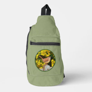 Carolina Wren over hekwerk met originele vogelkuns Sling Bag