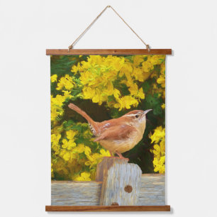 Carolina Wren schilderij - Originele Wild Bird Art Hangend Wandkleed