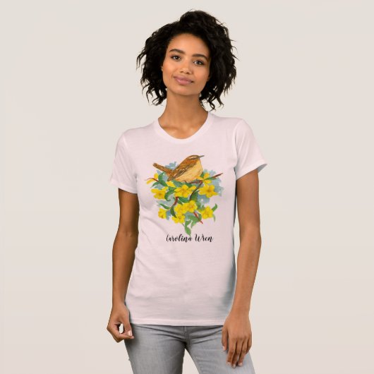 Carolina Wren Yellow Jessamine Waterverf T-shirt (Voorkant volledig)
