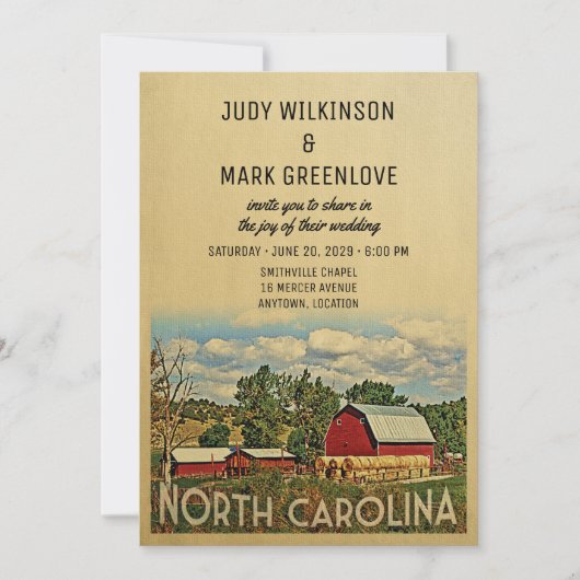 Caroline du Nord Faire-part de mariage ferme grang (Devant)