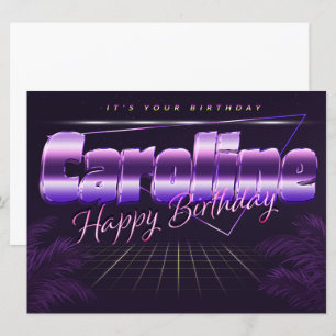 Caroline prénom carte rétro lilas pour anniversair