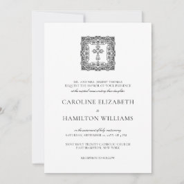 Caroline Simple Black Script katholieke bruiloft Kaart