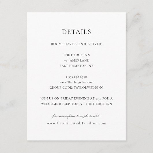 Caroline Simple Black Script Weddenschap Details Informatiekaartje (Voorkant)