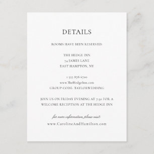 Caroline Simple Black Script Weddenschap Details Informatiekaartje