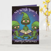 Caroling Aliens-kerstKaart Kaart (Gele Bloem)