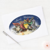 Caroling Birds Kerstmis Ovale Sticker (Envelop)