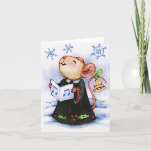Caroling Christmas Mouse Leuk Dier Wenskaart Kaart (Voorkant)