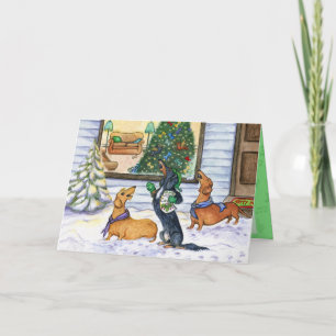 Caroling Dachshund Carte de Noël