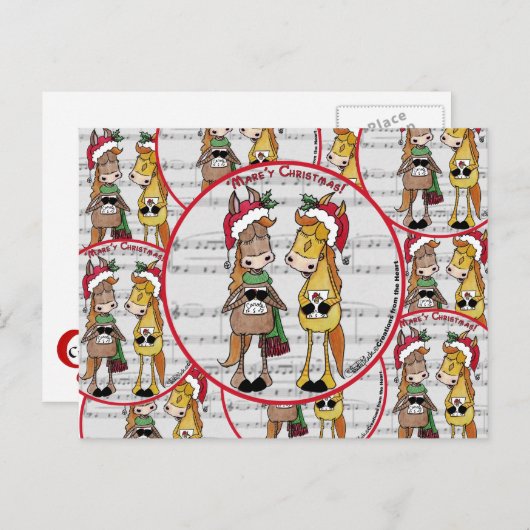 Caroling Horses- 'Mare'y Christmas Feestdagenkaart (Voorkant / Achterkant)