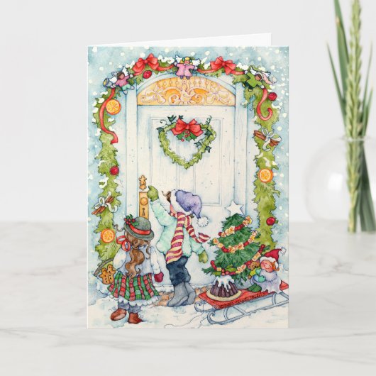 Caroling Kinder Feestdagen Kaart (Voorkant)