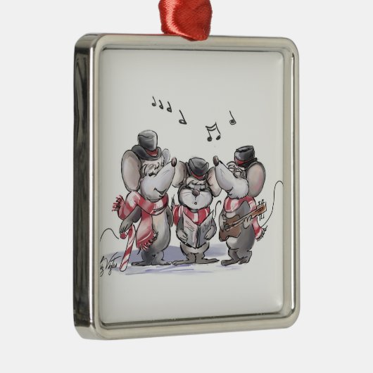 Caroling met Mic, Mac & Moe Square Ornament (Rechts)