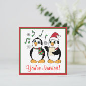Caroling Penguins kerstfeest uitnodiging (Staand voorkant)
