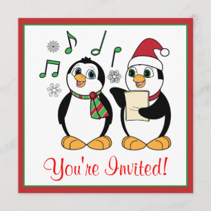 Caroling Penguins kerstfeest uitnodiging